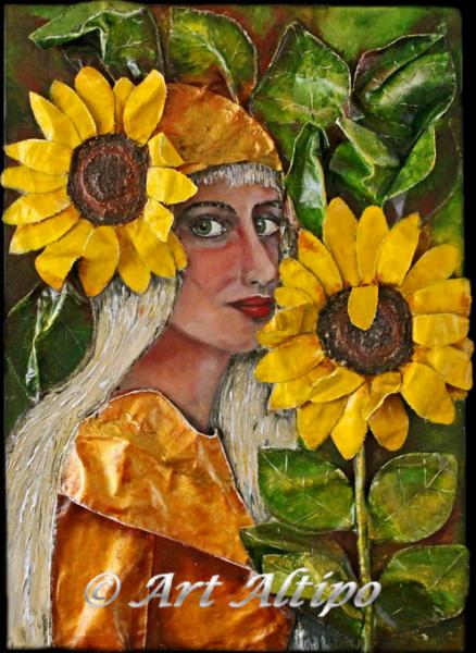 sunflower girl gemengde techniek en materiaal